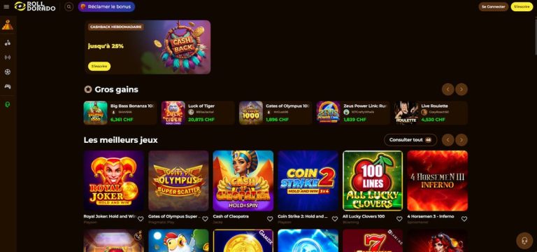 Rolldorado Casino page accueil